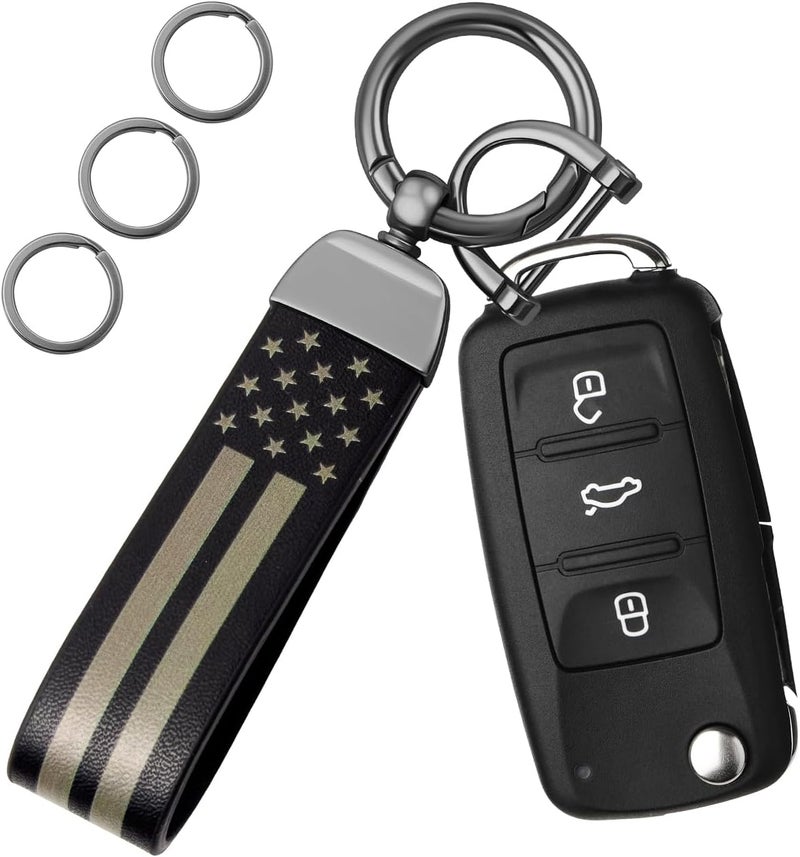 OHKYOOT Store Leather Car Keychain,Carabiner Clip Key Fob Keychain for Home Car Keys Women Men - Image 1